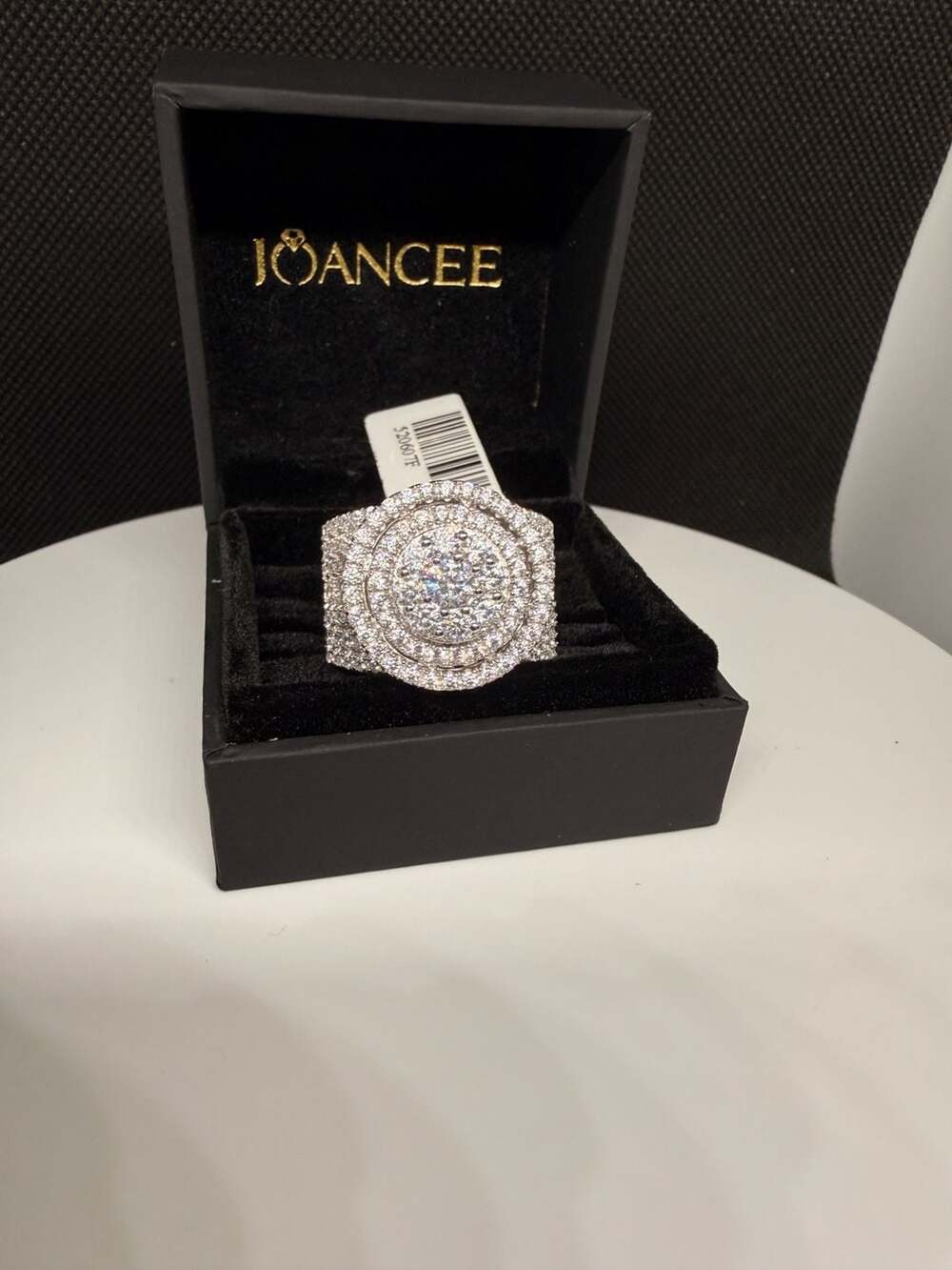 JOANCEE S925 Sterling Silver Micro Pave Cubic Zirconia Cluster Halo Statement Ri